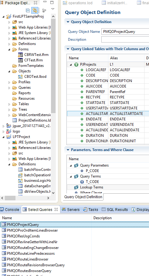 LPT View j-guar da tanımlanmış Tabloların Sorguların o Select (Select Queries) o Update,delete ve insert (Service Queries) iş nesnelerinin içeriğini ve yapısını görüntüler.