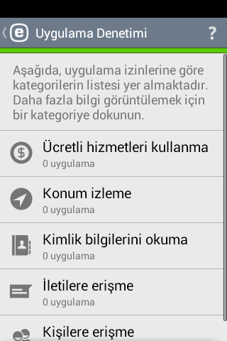 8. Güvenlik Denetimi 8.2 Uygulama Denetimi Güvenlik Denetimi, güvenlik risklerini önlemek için önemli aygit ayarlarini ve yüklü uygulamalarin izinlerini izlemenize ve degistirmenize yardimci olur.