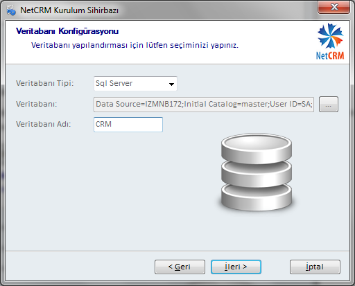 Eğer yeni kurulum yapılıyorsa NetCRM veri tabanına verilecek isim buradaki Veritabanı Adı alanına mutlaka yazılmalıdır.