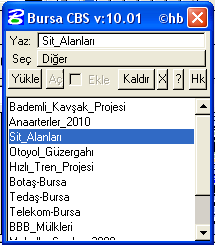 2009 yılı ortofotoları, 2011 uydu görüntüleri, sit alanları, Gemlik-Kurşunlu Otoyolu, Hızlı Tren Proje Güzergahı, Anaarterler, Bursa İl İdari mahalle sınırı, Mobese hatları ve Jeotermal