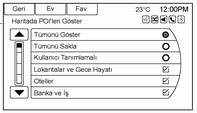 Navigasyon 159 2B Rota Yukarı: Aracın gitmekte olduğu yönü gösterir. Koyu renkli üçgen işareti Kuzeyi işaret eder. 3B Rota Yukarı: 2D Rota Yukarı ile aynıdır, ama harita 3D'dir.