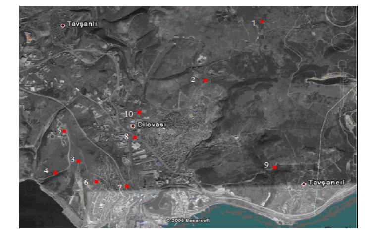 Şekil 7. Toprak numunelerinin alındığı noktalar. Tablo 8.