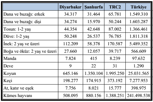 TRC2 Bölgesi Mevcut Hayvan Varlığı, 2011 Kaynak: TÜĠK, 2011 TRC2 Bölgesindeki küçükbaģ hayvan varlığı 1991 yılından beri düģüģ eğiliminde olmakla beraber 2011 yılında hem yerli koyun sayısında hem de