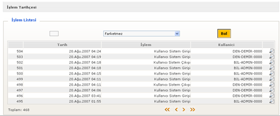 Kullanıcı Referans Dokümanları 9.6 77 İşlemlerim Sistemde gerçekleşen birçok işlem, işlem zamanı, içeriği, kimler tarafından gerçekleştirildiği gibi birçok bilgilerle beraber kaydedilmektedir.