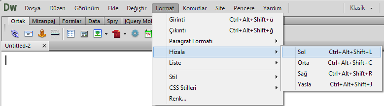 Birçok editör programlarında bilinen yerleşim seçenekleri Dreamweaver içinde geçerlidir. bağlanan linkin hangi çerçeve içinde açılacağını belirtmeye yarayan "hedef" kısmıdır(ekle / Etiket).