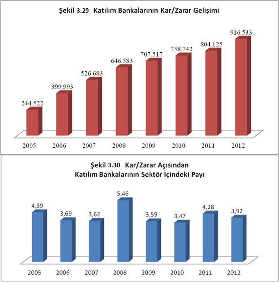 Kaynak: Sermaye Piyasası Araştırma ve Uygulama Merkezi, 2013: 8. Katılım bankalarının kâr değeri, Aralık 2012 itibariyle önceki yıla göre %13,9 lık bir büyüme göstermiş ve 916.533.