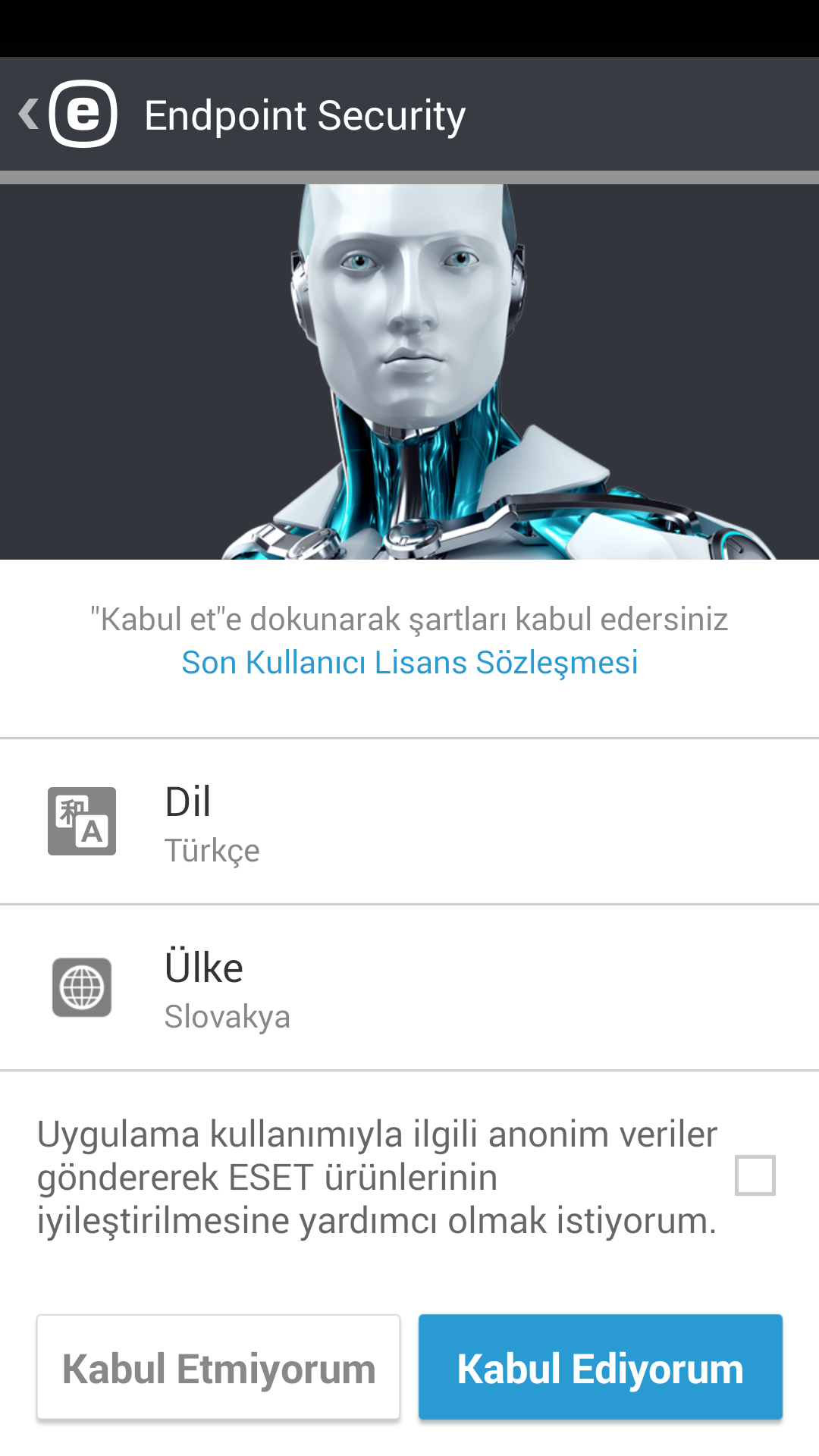 4.3 Başlatma sihirbazı Uygulama yüklendikten sonra Yönetici kurulumuna dokunun ve başlatma sihirbazının gerektirdiklerini yerine getirin. Bu işlem, sadece yöneticiler içindir: 1.