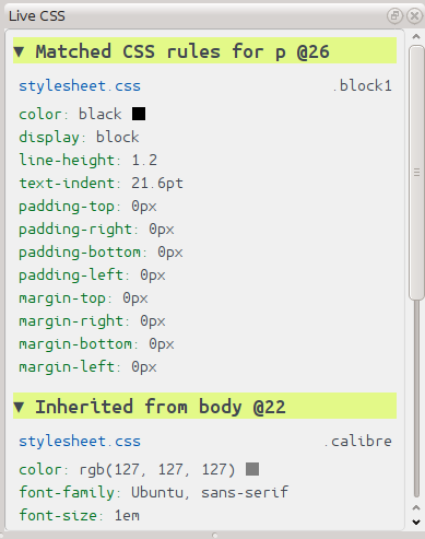 1.5.7 Canlı CSS paneli Canlı CSS paneli o an düzenlediğiniz etikete uygulanabilir tüm biçim kurallarını gösterir.