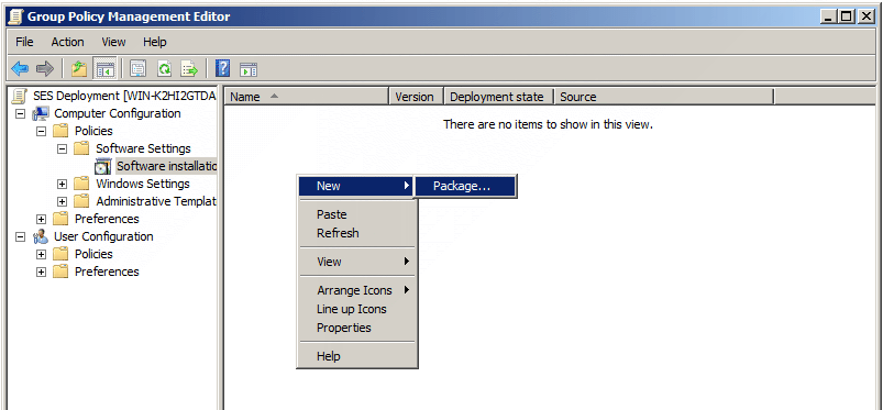 DEPLOYMENT OF SAFETICA 23 10. Açılan pencerede Computer setup -> Policies -> Software settings'i seçin ve Software installation 'a tıklayın. 11.