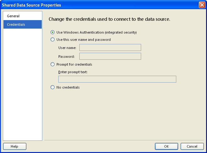 Seçenekler şöyledir: 1- Use Windows Authentication(integrated security) Bu durumda raporun çalışması sırasında veriyi çekmek için rapor sitesine bağlanmış kullanıcının kullanıcı adı ve şifresi