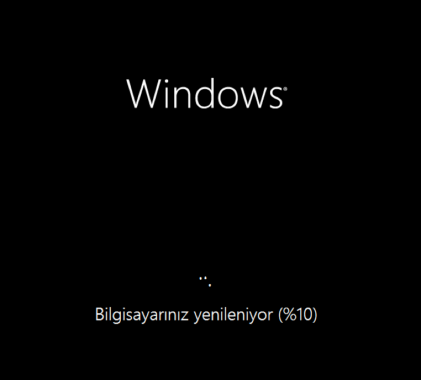 WINDOWS GERİ YÜKLEME VE SIFIRLAMA Adım 6: Son adım olarak Yenile butonu tıklanır. Adım 7: Bu işlem birkaç dakika sürebilir. İşlem tamamlandığında Windows Başlangıç ekranı açılacaktır.