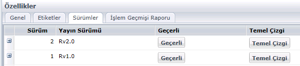 Y[yın Sürüml_rc 6. Yayınlanacak sürümde Temel düğmesi etkinse Temel'i tıklatın. Aşağıdaki örnekte Rv2.0 için Temel düğmesi etkindir.