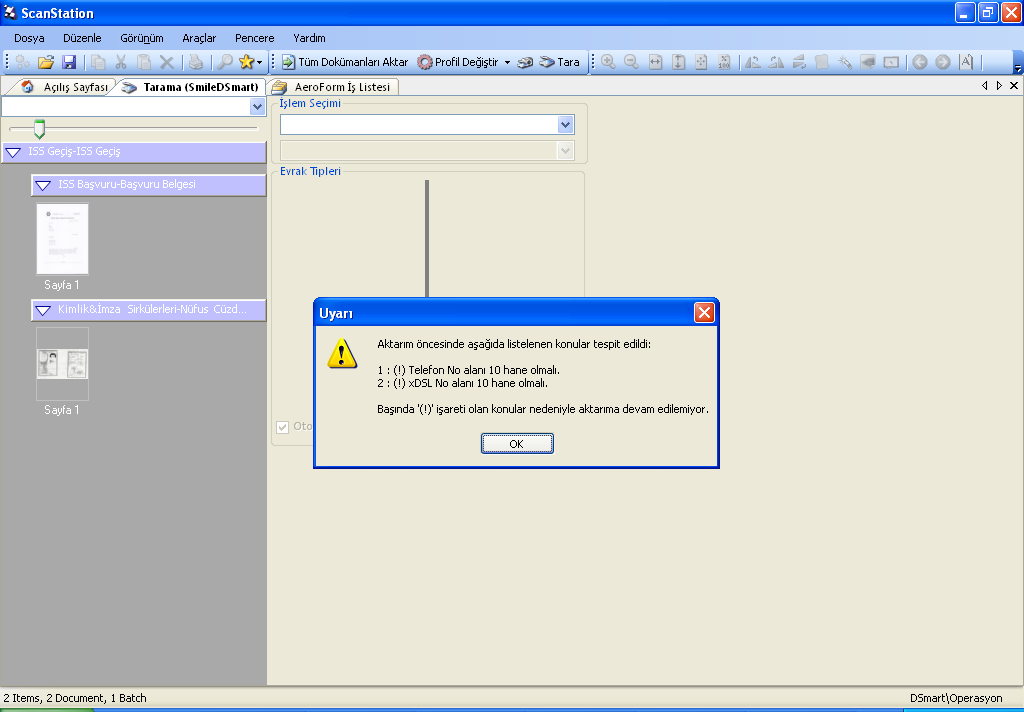 Şekil-13: Aktarım Hatası Taranan Iss Geçiş evraklarını Adsl No ile sorgulamadan aktarmaya