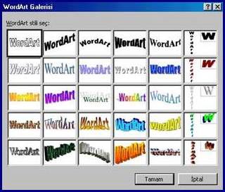 Bir Microsoft Excel Grafiğinin Eklenmesi: Şekil 42. WordArt galerisi Slaytımıza Microsoft Excel penceresinden faydalanarak bir grafik ekleyebiliriz.