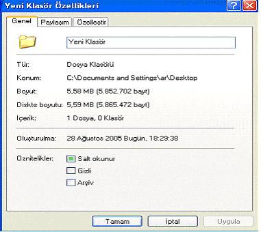 paylaştırılmış ise kimlerle ve hangi izinlerle paylaştırıldığı gibi bilgiler, klasör özelliklerinden incelenebilmekte ve gerekli değişiklikler