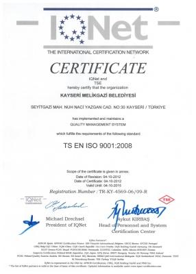 52 Belediyemizde 02.09.2013/ 03.09.2013 tarihlerinde TSE EN ISO 9001-2008 standardı çerçevesinde gerçekleştirilen GÖZETİM tetkiki neticesinde TSE EN ISO 9001-2008 KYS belgemizin geçerliliği sağlanmıştır.