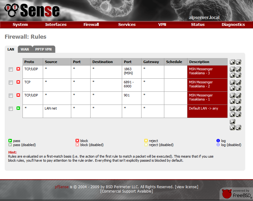 pfsense de tanımlanan kurallar işletilirken yukarıdan aşağıda doğru bir sıralama takip edilir.