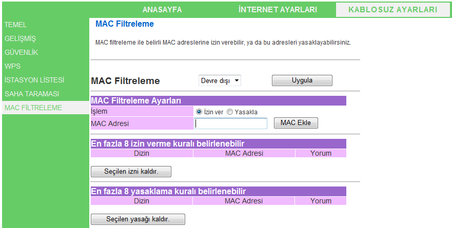 PIN: Bu AP ye bağlı WLAN istemcisinin arayüzünde PIN kodunu sorgulayınız. Ardından bu kodu PIN alanına giriniz. WLAN istemcisi ve cihazınız arasında Wi-Fi bağlantısı kurulacaktır.