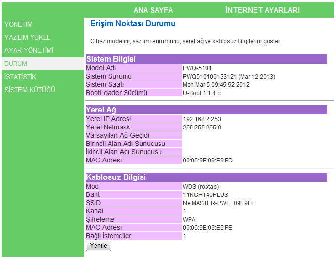 Ayar Yönetimi Sistem ayarlarını bir yapılandırma dosyası olarak dışa aktarıp kaydedebilir, içe aktararak geri