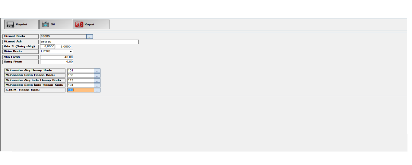 -KODLAMA -Hizmet kodu tanımla -Fatura durumu tanımlama -Özel kod1 tanımlama -Özel kod2 tanımlama -Özel kod3 tanımlama