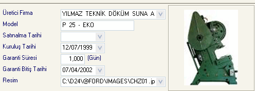 Cihaz / Makina / Mekan Kartı Üretici Firma ve Model : Cihazın üretici firması için sistemde bir kart açıldı ise onunla ilişkilendirilebilir.