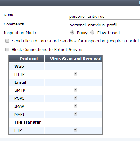 Security Profiles Güvenlik politkalarının belirlendiği alandır bu alnda antivirüs ten url filtreleme kadar bir çok ayar yapılabilir.