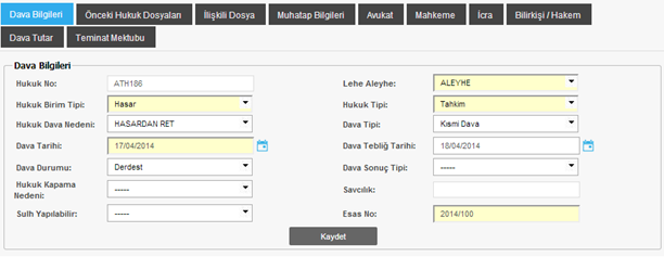 Hukuk 1 Hukuk ihbarı ve hasardan hukuka sevk Dava bilgileri takibi