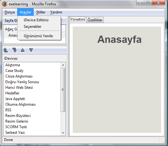 1.1.Menüler 1.1.1.Dosya menüsü: Tüm işlemleri bitirip Web Sitemizi kaydetmek istediğimizde Dosya/Aktar/Web Sitesi/Zip Dosyası seçeneğiyle kaydediyoruz. Resim 1: Dosya menüsü 1.1.2.