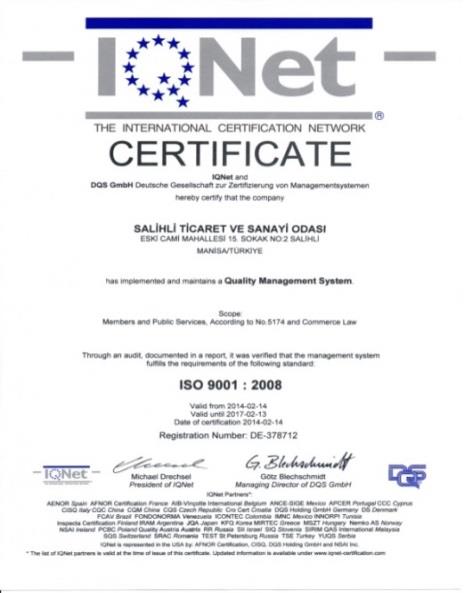 2007 yılında akredite olduktan sonra ikinci kez denetimden geçen Salihli Ticaret ve Sanayi Odası, hizmetlerinin dünya standartlarında olduğunu belgeleyen Akreditasyon Sertifikası nı TOBB da