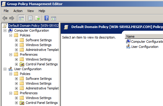 Resim 3.2 de görüldüğü gibi megep.com etki alanının hemen altında Default Domain Policy grup ilkesi görünmektedir. Bu grup ilkesi üzerinde farenin sağ tuşuna basıp Edit komutu seçildiğinde Resim 3.