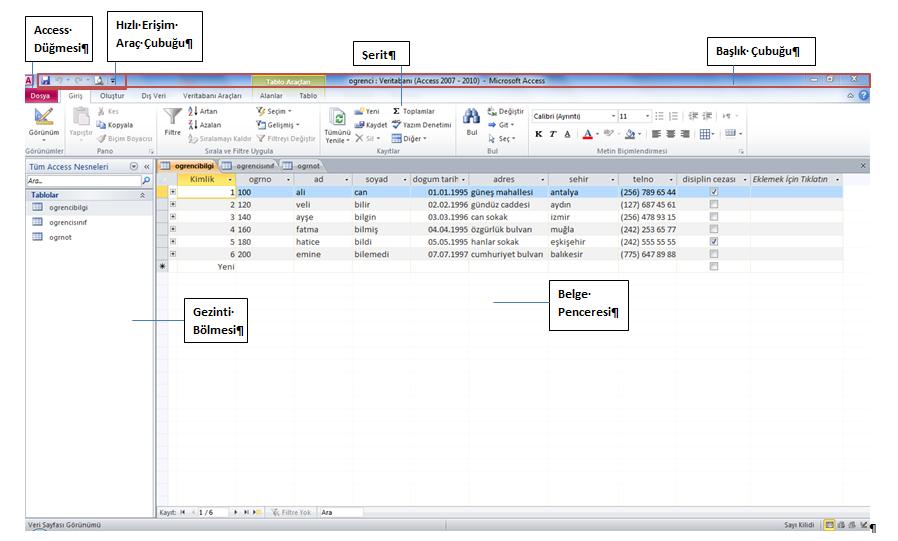 Resim 1.1: MS Access Başlatma Ekranı Bir veri tabanı oluşturduğunuzda veya açtığınızda bu veri tabanı penceresinde açılır.