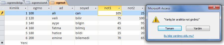 Resim 2.40: İfade oluşturucu Resim 2.41: Sonuç ekranı 2.12. Arama Listesi Oluşturmak Kullanıcılar bir veri tabanına aynı bilgi ögelerini çok farklı şekillerde girebilirler.