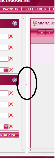 yuvarlak içinde görülen bölüme tıklanarak sol panelin gizlenmesi sağlanır. Gizlenmiş sol panelin tekrar görülmesi istenirse aynı tuşa basarak gösterilir.