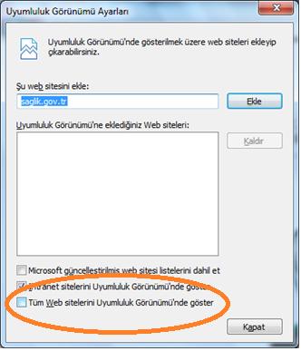 9. Bu Listenin ortalarında yer alan Uyumluluk Görünümü Ayarları