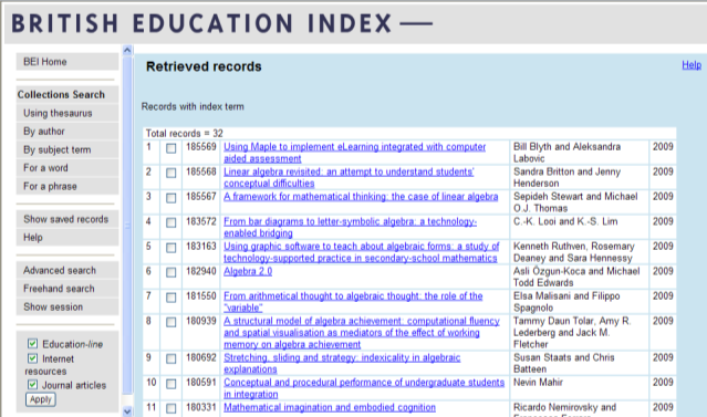 BEI-British Education Index http://www.leeds.ac.uk/bei/index.