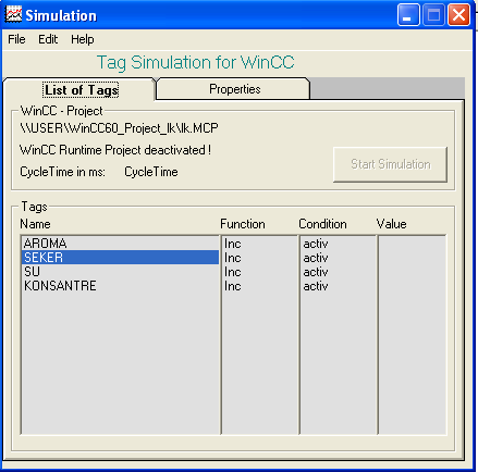 Resim 2.45: Bir SCADA sisteminin ekran görüntüsü Şimdi çalışma zamanı ekranına geri dönerseniz, simulatörün gerçek değerleri sağladığını görürsünüz.