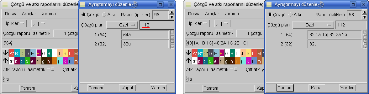 6.9.1 Özel Özel moddaki düzenleme prensibi çözgü ve atkı için aynı olduğundan burada yalnız çözgüyü açıklayacağız.