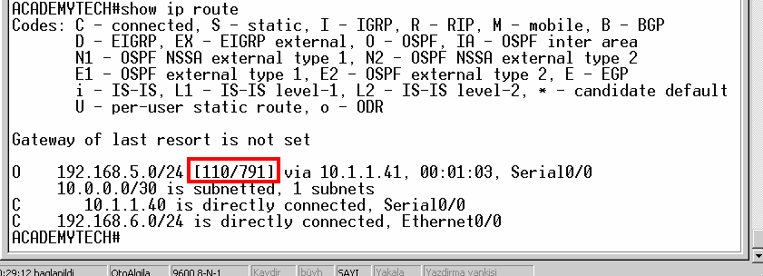 Igrp için Routing Table görüntülendiğinde Administrative Distance ının 100 olduğu görülmektedir. Parantez içerişindeki bir diğer ifade ( 80225 ) metrigi belirtir.