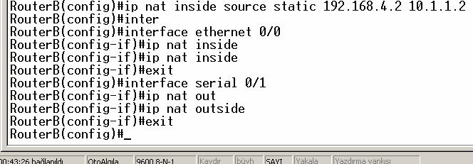 NAT KONFĐGÜRASYONU Böyle bir senaryoda Static NAT uygulaması yapacak olursak Routerlar şu şekilde konfigüre edilmeli.