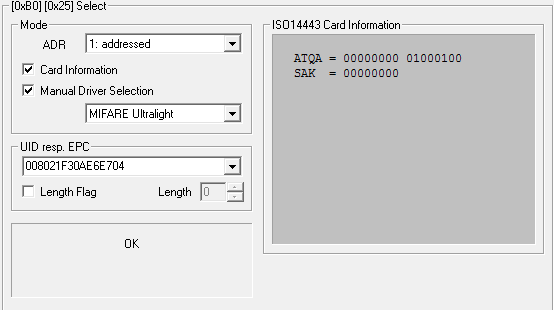 Şekil 3.7. Select komutunun ekran görüntüsü 3.1.3 Read Multiple Blocks Komutu Bu komutla etiketin içinde kayıtlı olan veriler okunur.