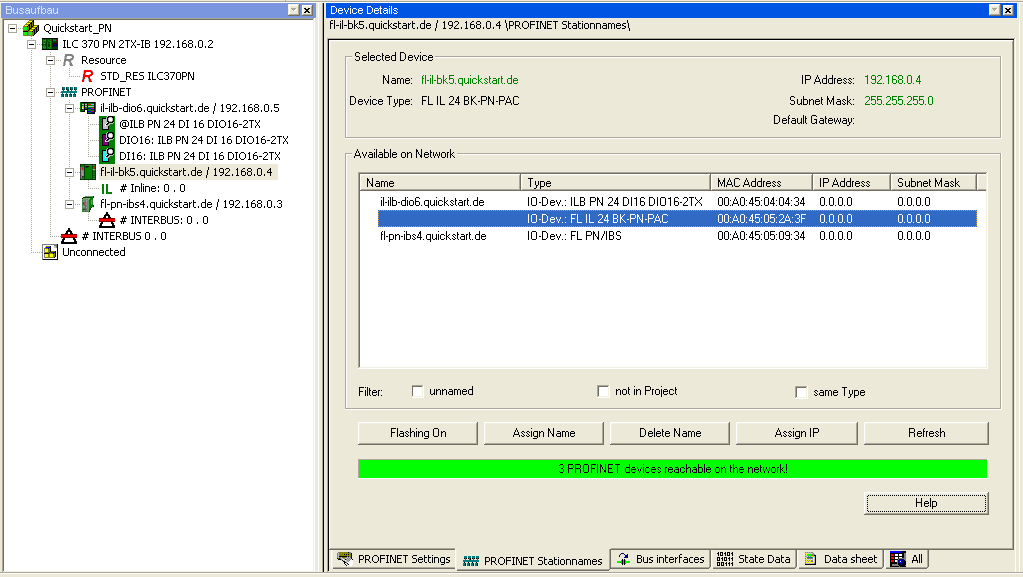 Proje Oluşturma Sırası Ayarları Read PROFINET penceresinden de kontrol edebilirsiniz. Şimdi tüm PROFINET IO cihazlarının PROFINET cihaz ismi bulunmalıdır. IP parametreleri daha sonra atanacaktır. 4.