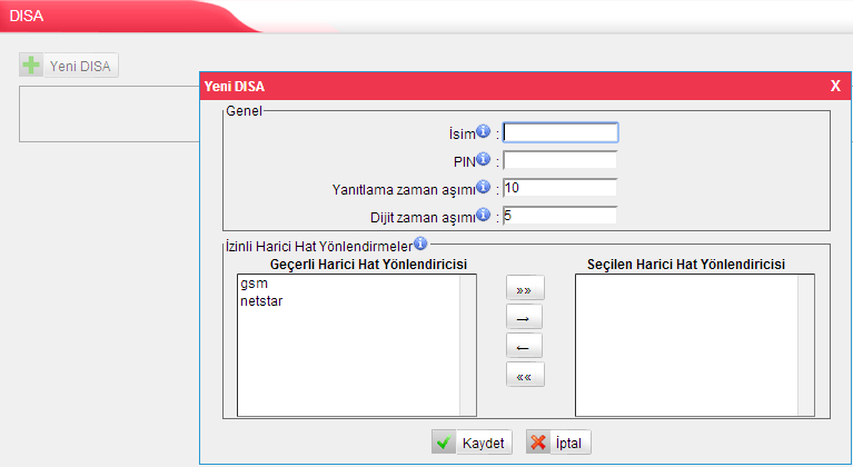 6.7.5 DNIS Ayarları DNIS (Dialed Number Identification Service) (Aranan Numara Tanımlama Hizmeti) Arayan numaranın cevaplayan karşı tarafa yollanması özelliği.