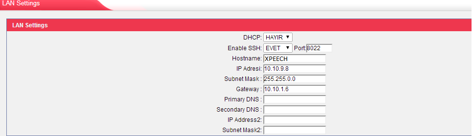 Figure I-2 2. Ağ Ayarları sayfasından SHH ı devre dışı bırakın 2.1 Disable SSH - SSH Devre Dışı Select LAN Settings Ağ ayarlarını Seçin Enable SSH SHH Etkin.