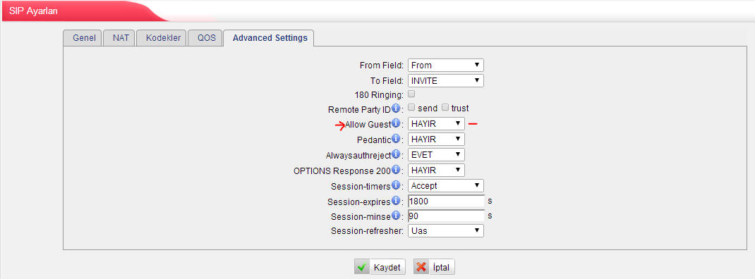 3. Dâhililer için Güvenlik Yapılandırılması 3.1 Varsayılan SIP portunu değiştirin PBX Basic settings- Basit Ayarlar SIP Settings - Ayarları General-Genel UDP Port- Portu Resim I-7 3.