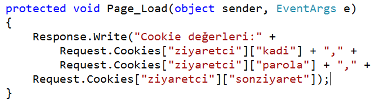Cookie lerde Anahtar Kullanımı Örnek olarak yine iki sayfamız olsun.