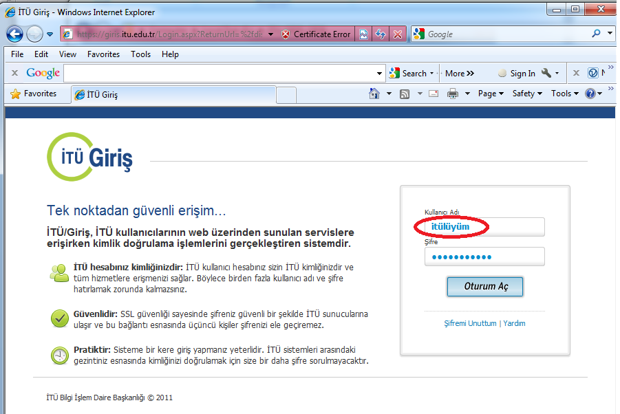 İTÜ Öğrenci Bilgi Sistemi Güncellemesi Sistem Girişi Sistem kimlik doğrulaması için <İTÜ