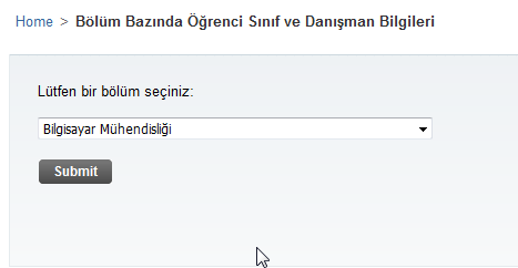 5. Bölüm Bazında Öğrenci Sınıf ve Danışman Bilgileri Seçilen bölüme