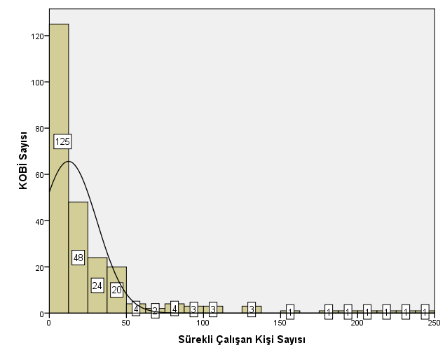 Grafik 4.4. OKA Bölgesi KOBİ lerinin Sürekli Çalışan Sayısı (Kişi-2009 Yılı) Kaynak: Yazar tarafından hazırlanmıştır.