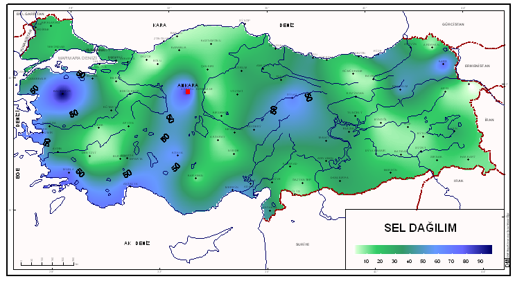 SEL AFETĠ ALANSAL DAĞILIMI Ülkemizde her yıl ortalama 200 civarında sel-taşkın felaketi